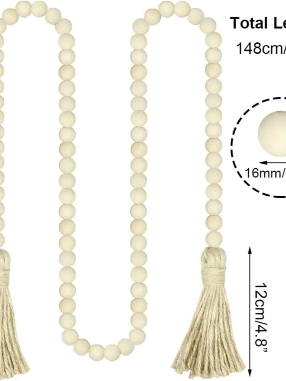 58in Farmhouse Beads Wood Bead Garland with Tassels Natural Wood, 58in/1Pcs - Picture 3 of 7